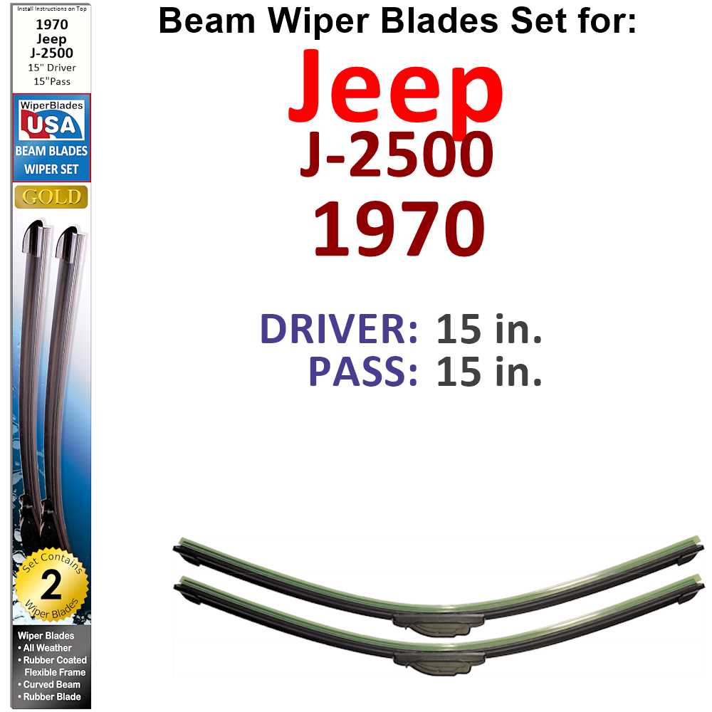 Set of two Beam Wiper Blades designed for 1970 Jeep J-2500, showcasing their flexible and durable construction.