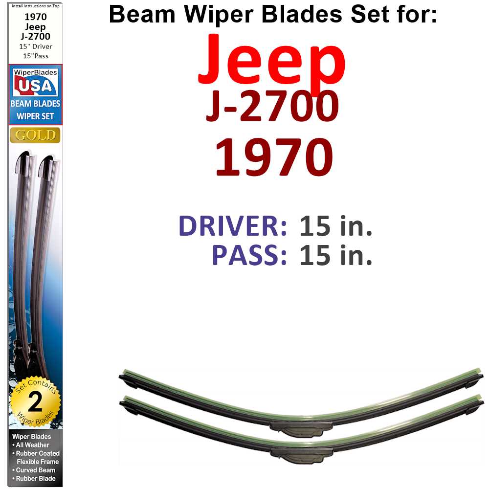 Set of two Beam Wiper Blades designed for 1970 Jeep J-2700, showcasing their flexible and durable construction.