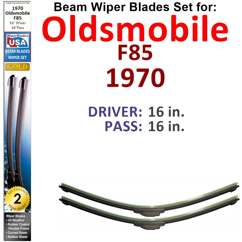 Set of two Beam Wiper Blades designed for 1970 Oldsmobile F85, showcasing their flexible and durable construction.