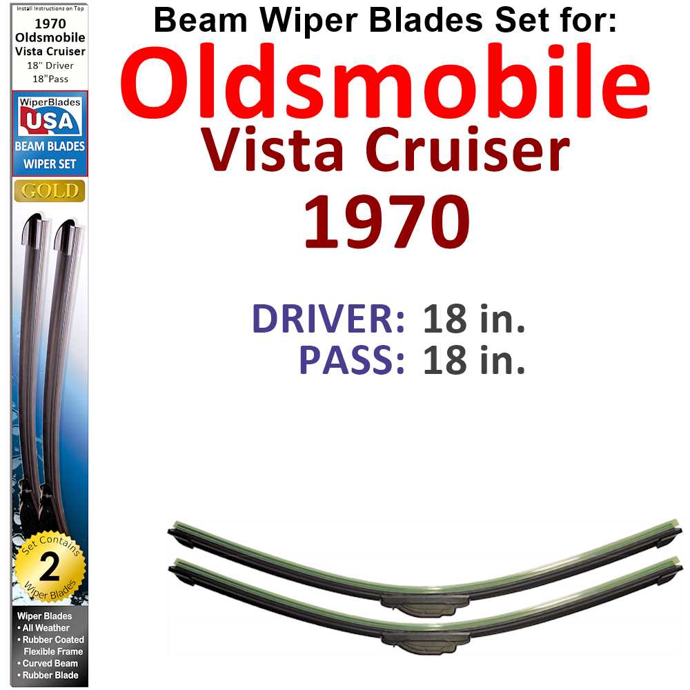 Set of two Beam Wiper Blades designed for 1970 Oldsmobile Vista Cruiser, showcasing their flexible and durable construction.