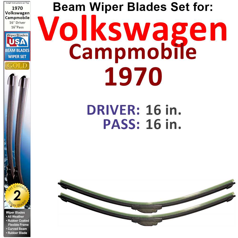 Set of 2 Beam Wiper Blades designed for 1970 Volkswagen Campmobile, showcasing their flexible and durable design.