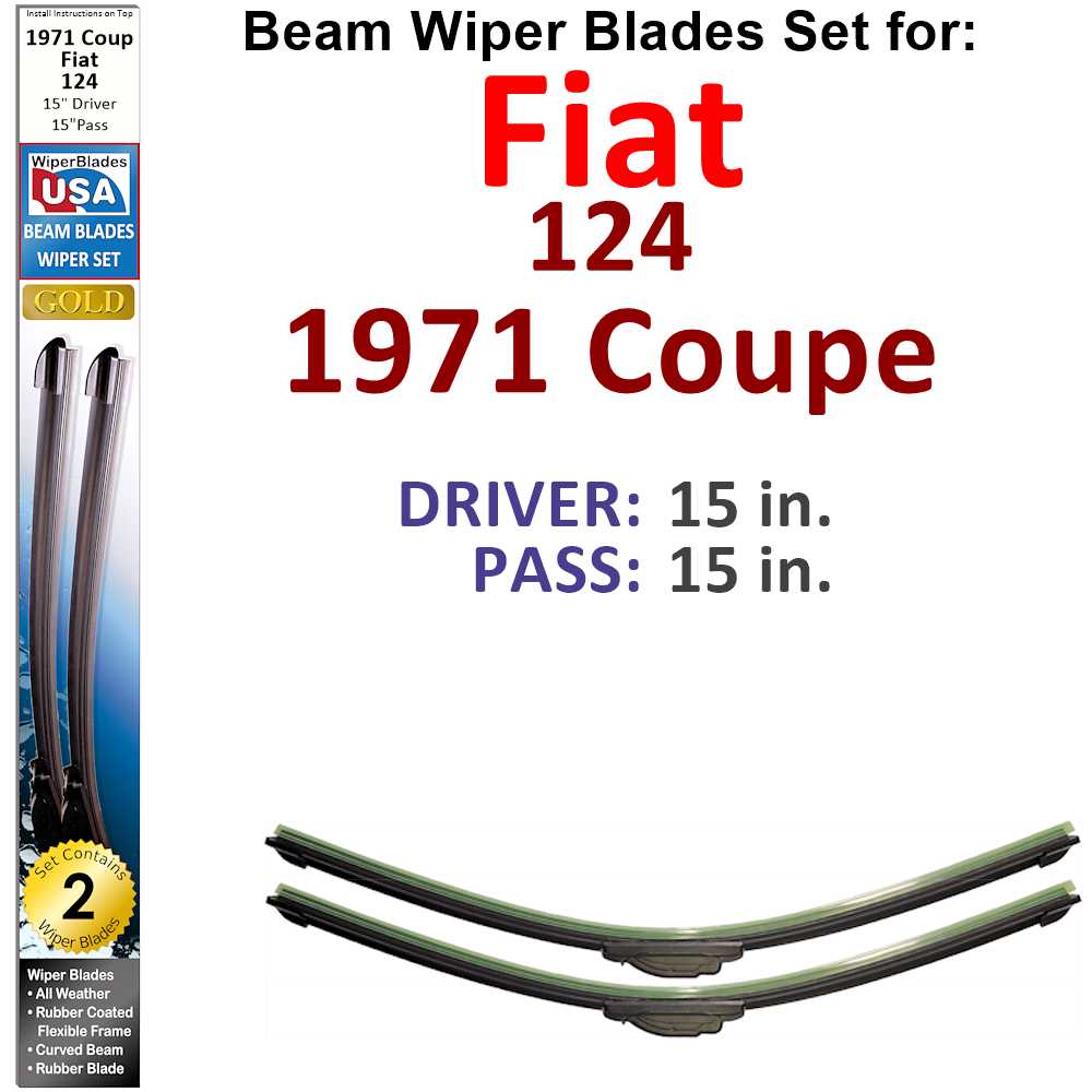 Set of two Beam Wiper Blades designed for 1971 Fiat 124 Coupe, showcasing their sleek design and durable construction.