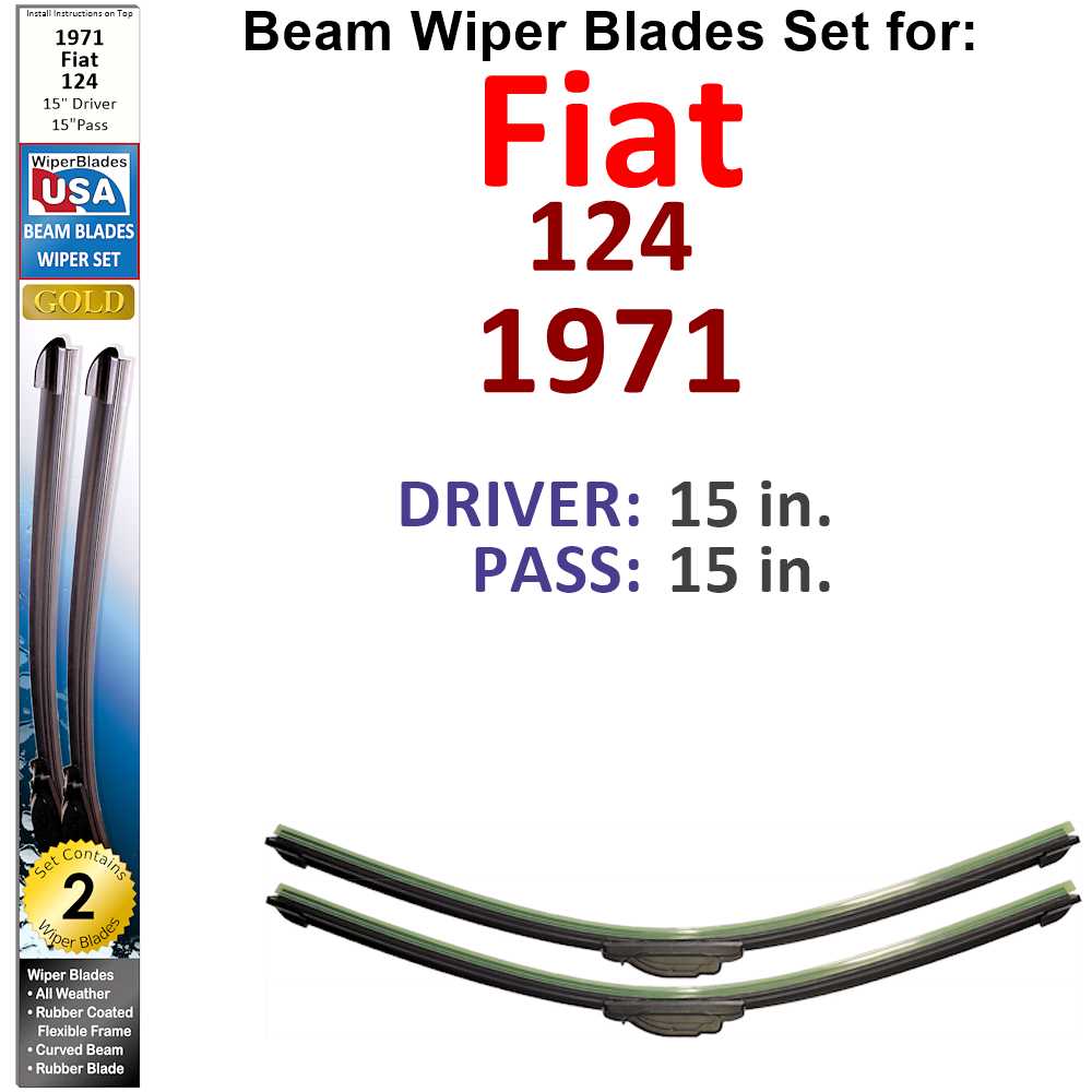 Set of two Beam Wiper Blades designed for 1971 Fiat 124, showcasing their sleek design and durable construction.