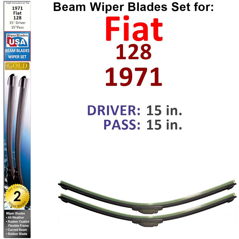 Set of two Beam Wiper Blades designed for 1971 Fiat 128, showcasing their flexible and durable construction.