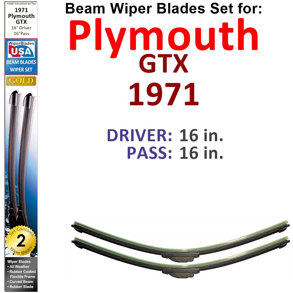 Set of two Beam Wiper Blades designed for 1971 Plymouth GTX, showcasing their flexible and durable construction.