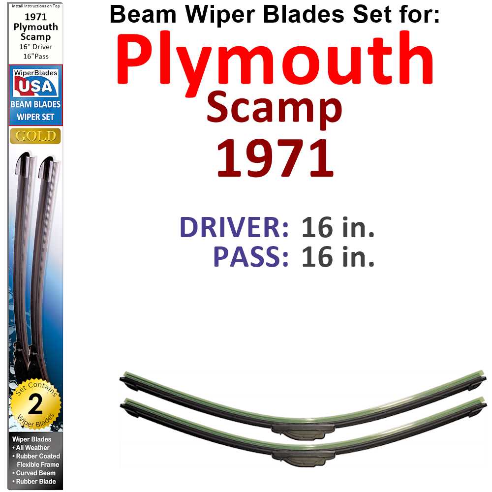 Set of two Beam Wiper Blades designed for 1971 Plymouth Scamp, showcasing their flexible and durable construction.