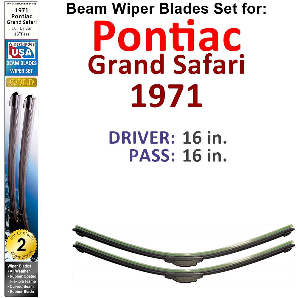 Set of two Beam Wiper Blades designed for 1971 Pontiac Grand Safari, showcasing their flexible and durable construction.