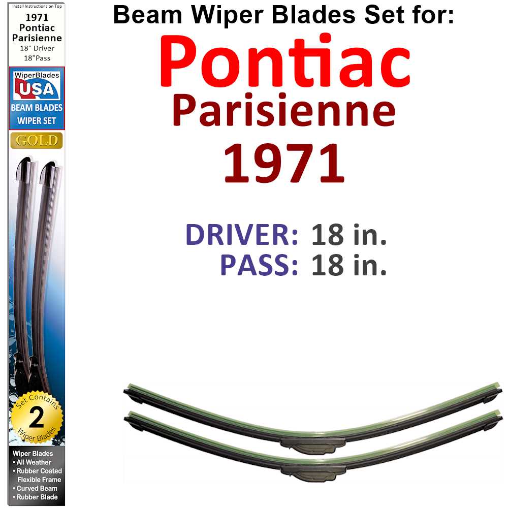 Set of two Beam Wiper Blades designed for 1971 Pontiac Parisienne, showcasing their sleek design and durable construction.