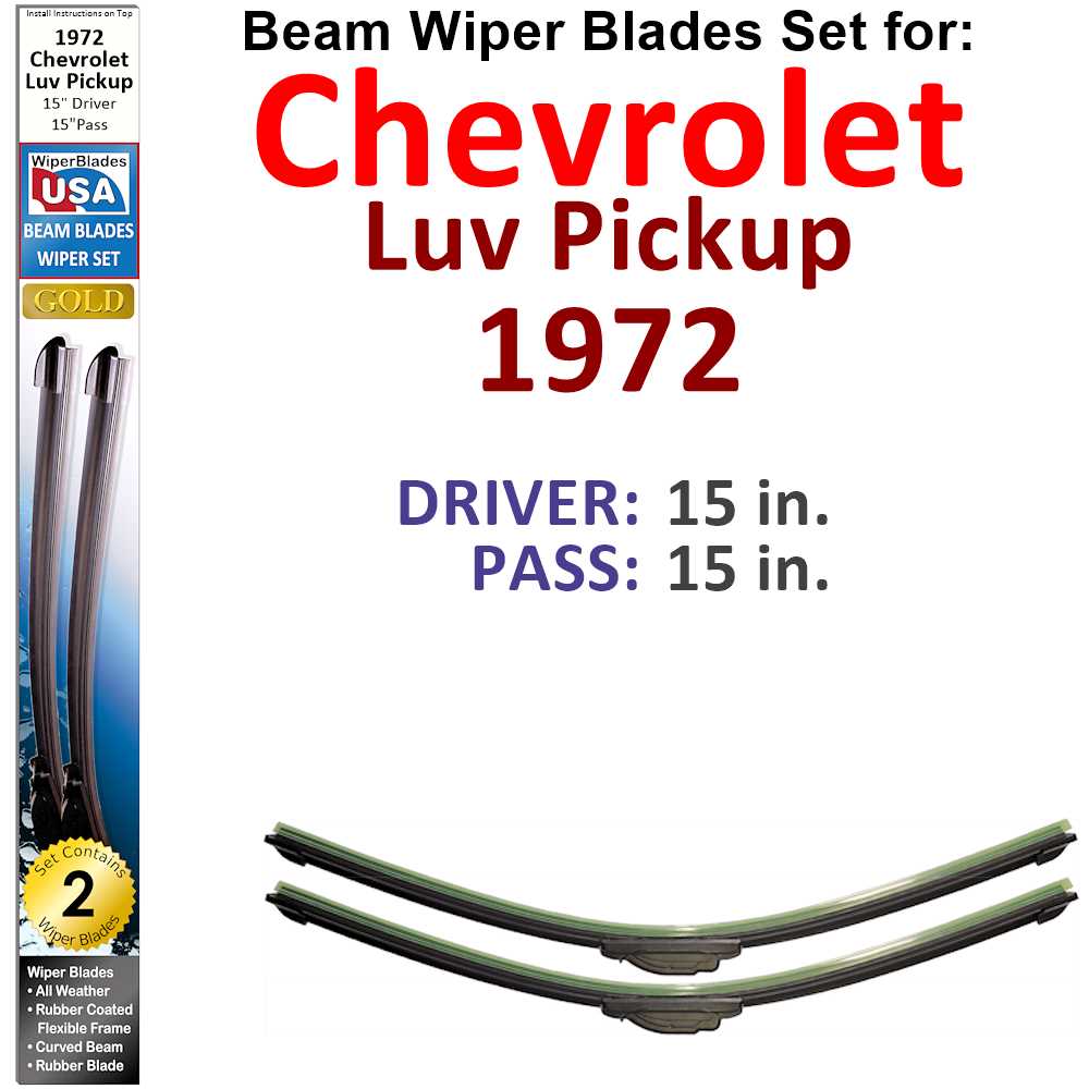 Set of 2 Beam Wiper Blades designed for 1972 Chevrolet Luv Pickup, showcasing their flexible and durable construction.