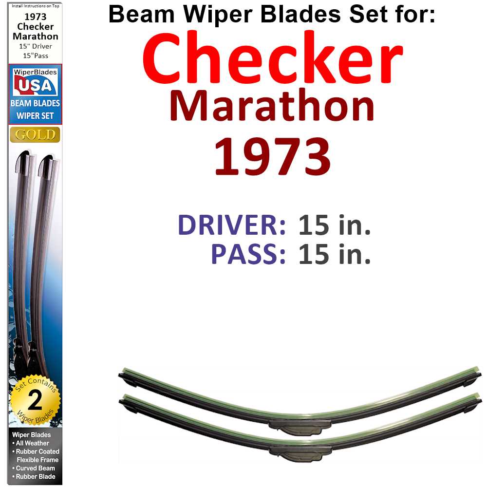 Set of two Beam Wiper Blades designed for 1973 Checker Marathon, showcasing their flexible and durable construction.