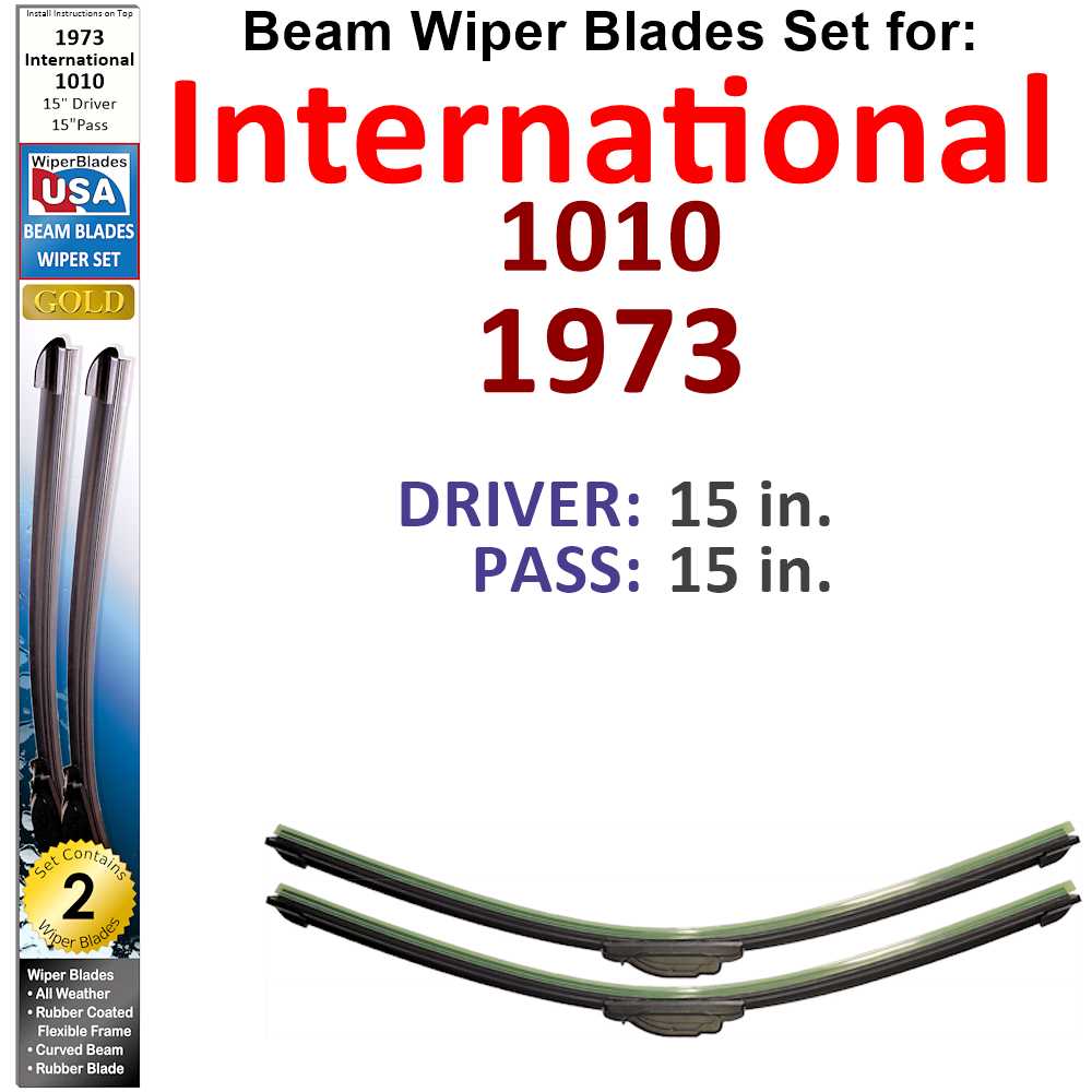 Set of two Beam Wiper Blades designed for 1973 International 1010, showcasing their flexible and durable construction.