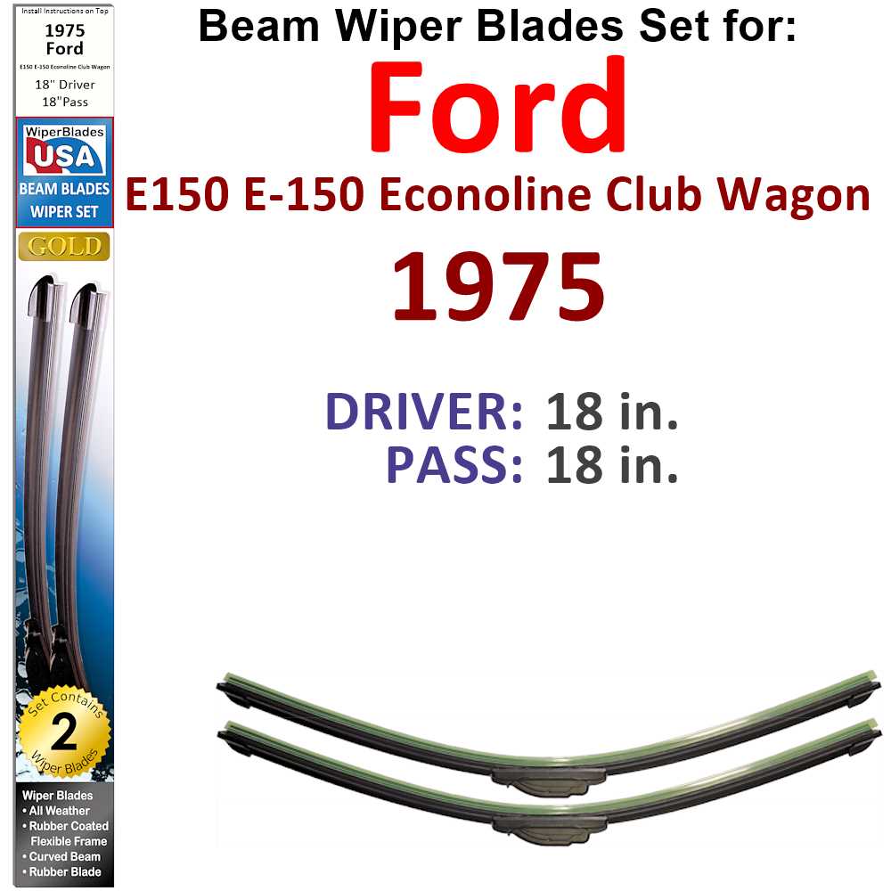 Set of Beam Wiper Blades designed for 1975 Ford E150 Econoline Club Wagon, showcasing their flexible and durable design.