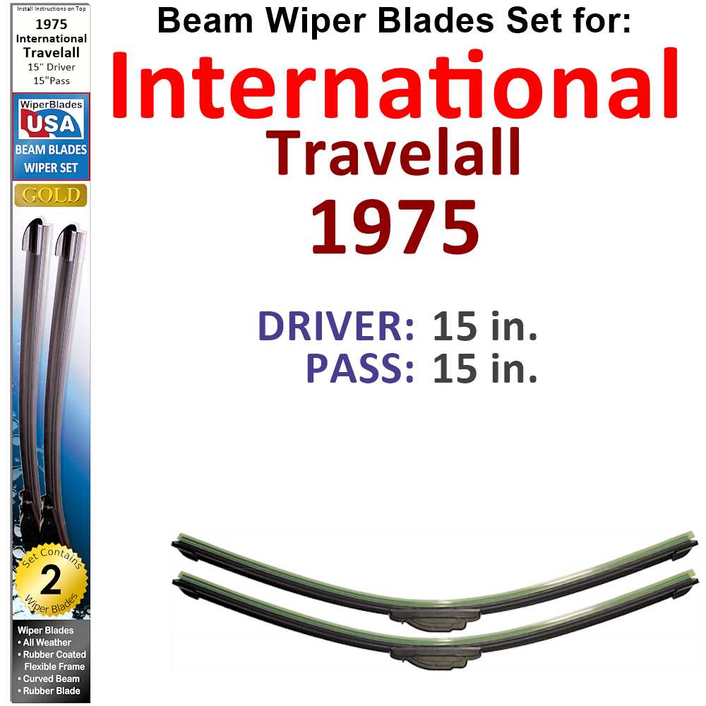 Set of 2 Beam Wiper Blades designed for 1975 International Travelall, showcasing their flexible and durable construction.