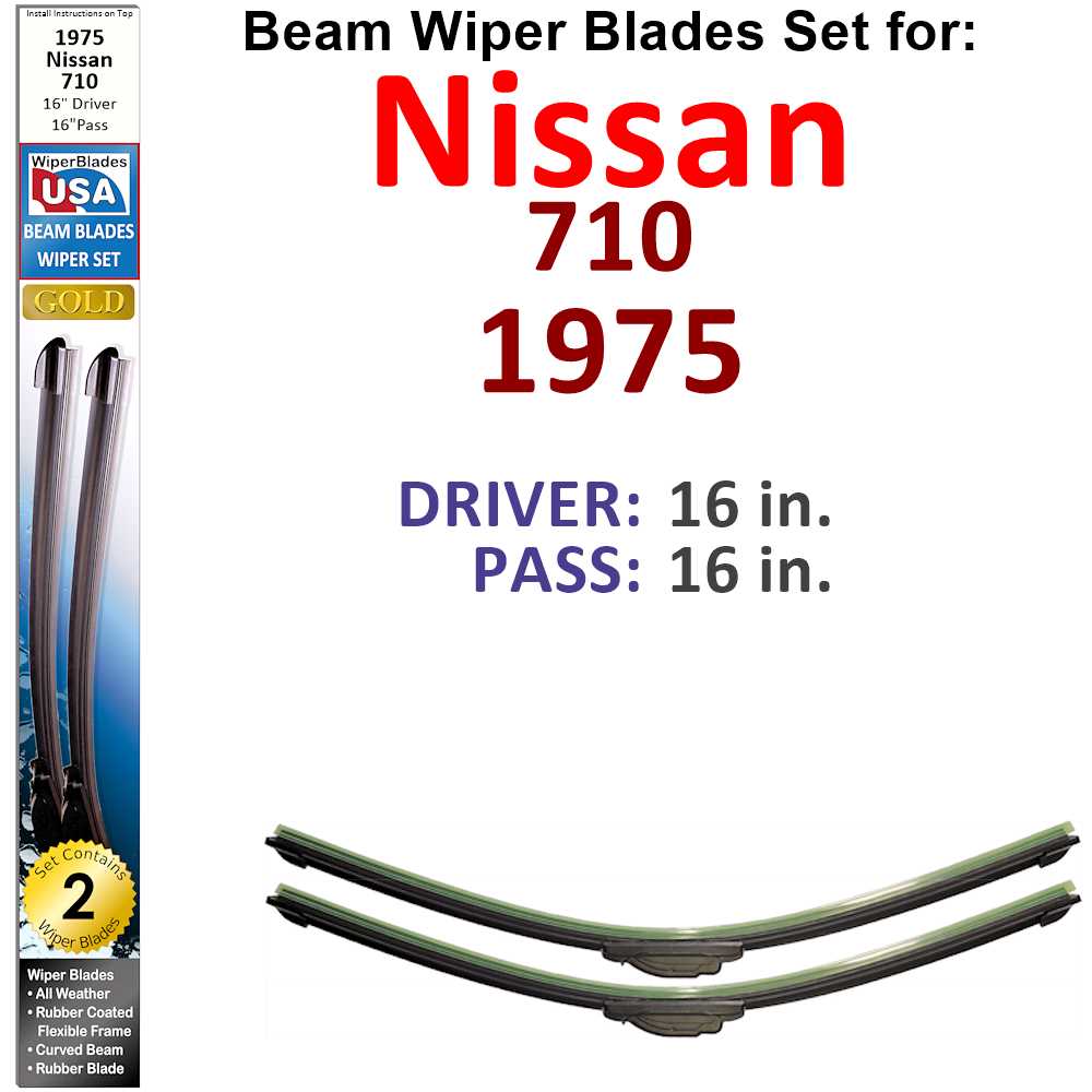 Set of two Beam Wiper Blades designed for 1975 Nissan 710, showcasing their flexible and durable construction.