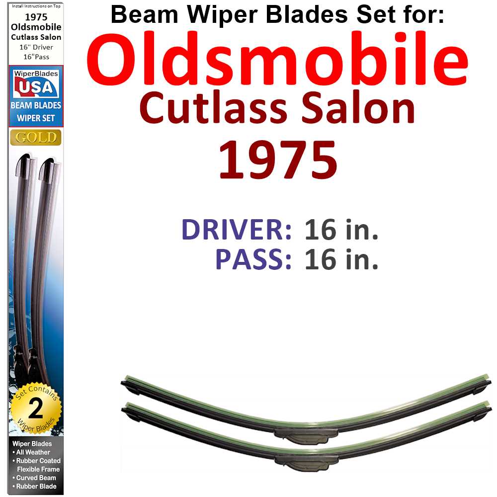 Set of two Beam Wiper Blades designed for 1975 Oldsmobile Cutlass Salon, showcasing their flexible and durable construction.