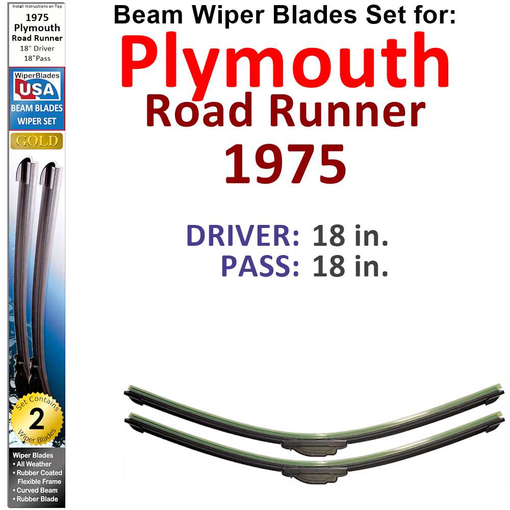 Set of two Beam Wiper Blades designed for 1975 Plymouth Road Runner, showcasing their flexible and durable construction.