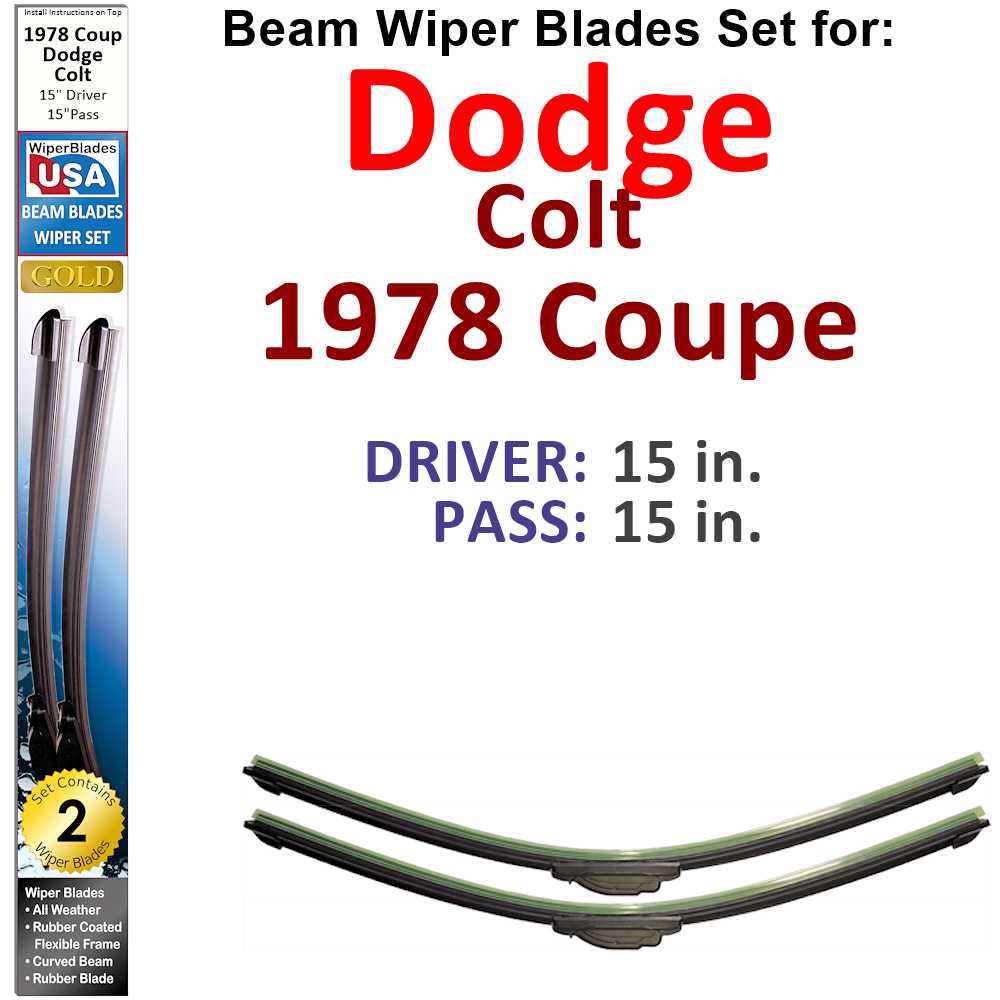 Set of two Beam Wiper Blades designed for 1978 Dodge Colt Coupe, showcasing their flexible and durable construction.