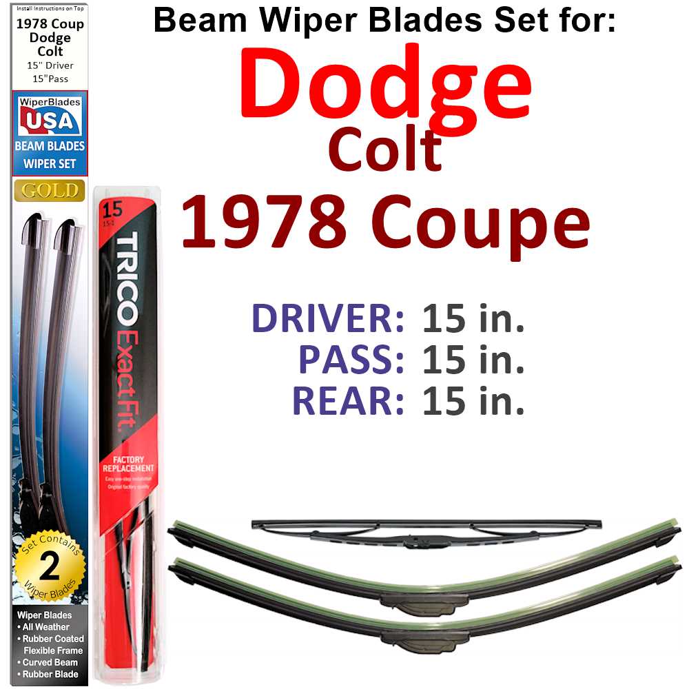 Set of 3 Beam Wiper Blades designed for 1978 Dodge Colt Coupe, showcasing their flexible and durable construction.