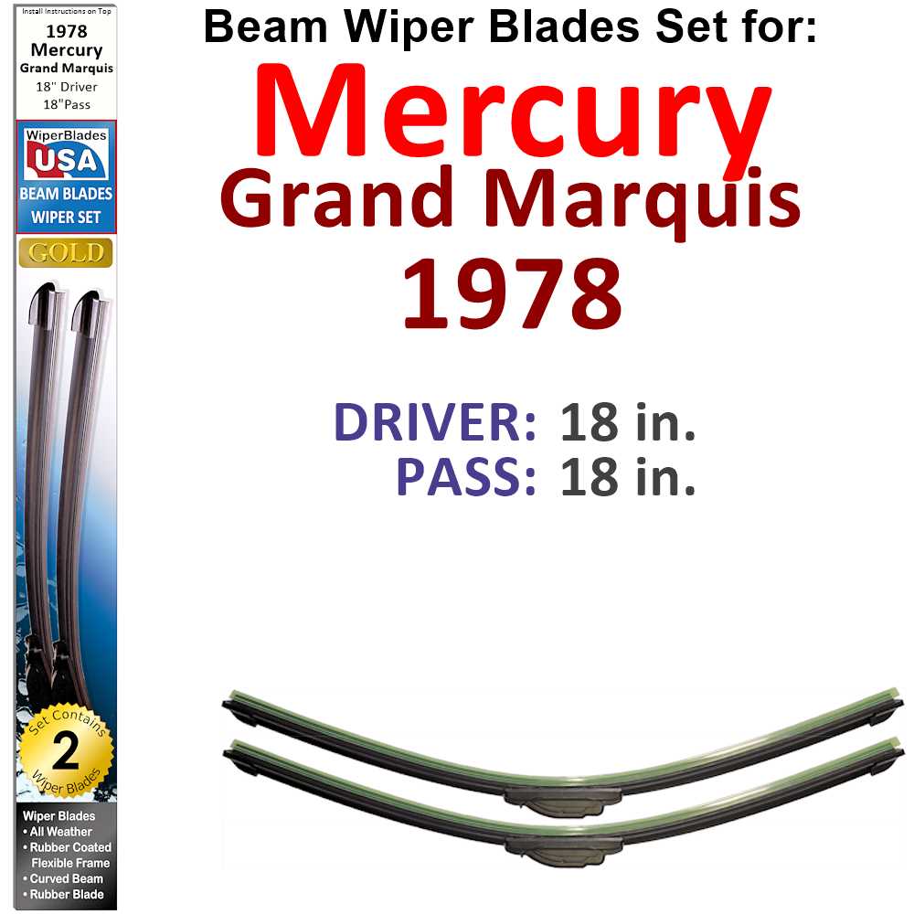 Set of two Beam Wiper Blades designed for 1978 Mercury Grand Marquis, showcasing their sleek design and durable construction.