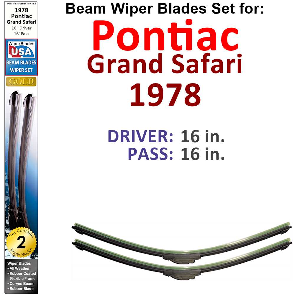 Set of two Beam Wiper Blades designed for 1978 Pontiac Grand Safari, showcasing their flexible and durable construction.