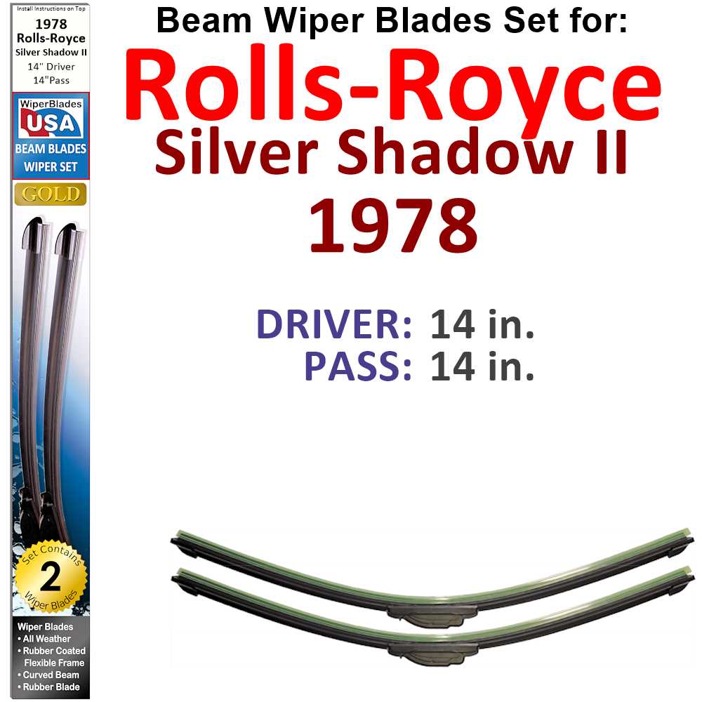 Set of 2 Beam Wiper Blades designed for 1978 Rolls-Royce Silver Shadow II, showcasing their sleek design and durable construction.