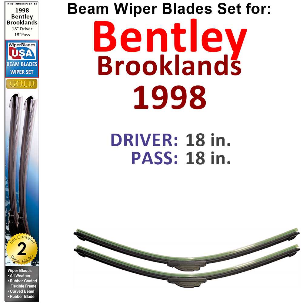 Set of 2 Beam Wiper Blades designed for 1998 Bentley Brooklands, showcasing their sleek design and durable construction.