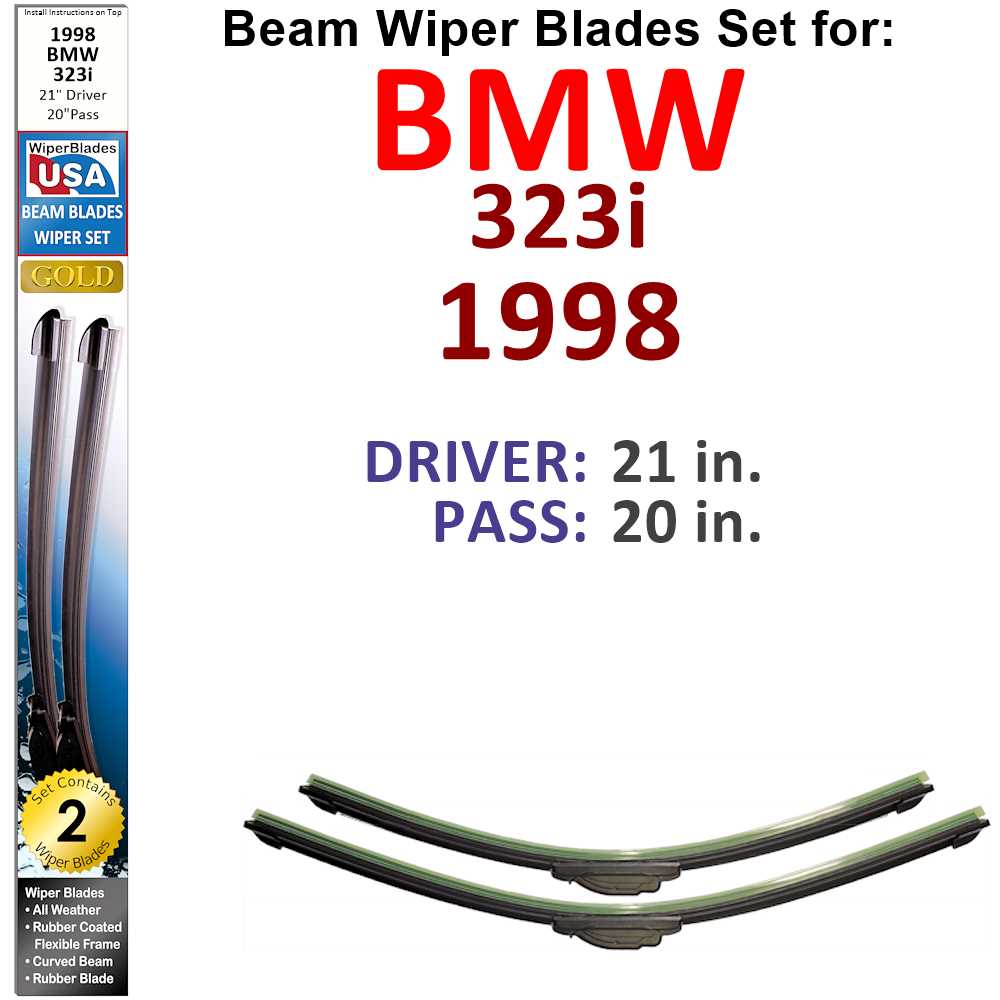 Set of two Beam Wiper Blades designed for 1998 BMW 323i, showcasing their flexible and durable construction.