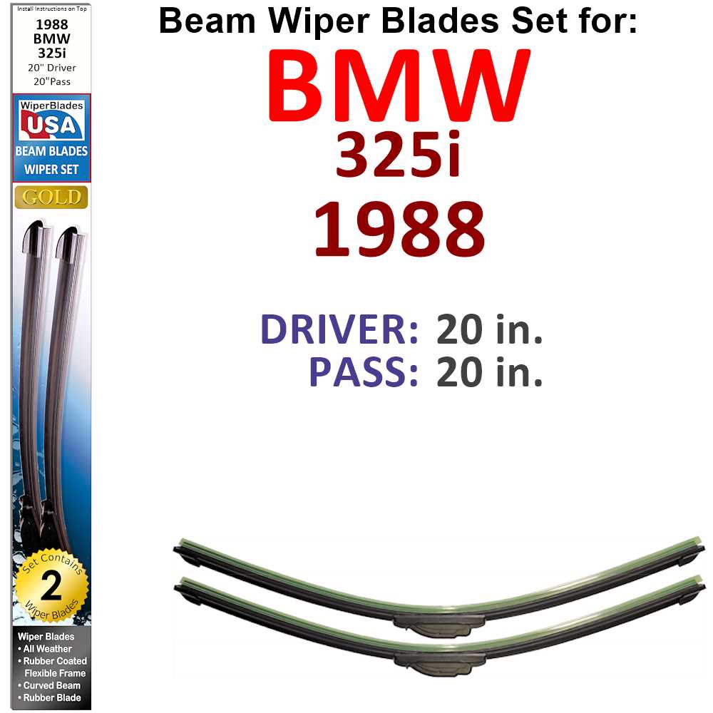 Set of two Beam Wiper Blades designed for 1988 BMW 325i, showcasing their flexible and durable construction.