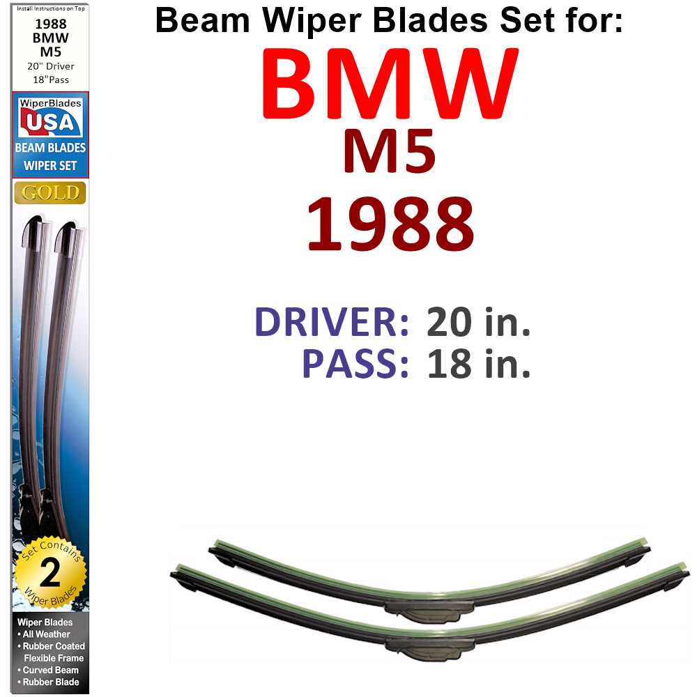 Set of two Beam Wiper Blades designed for 1988 BMW M5, showcasing their flexible and durable construction.