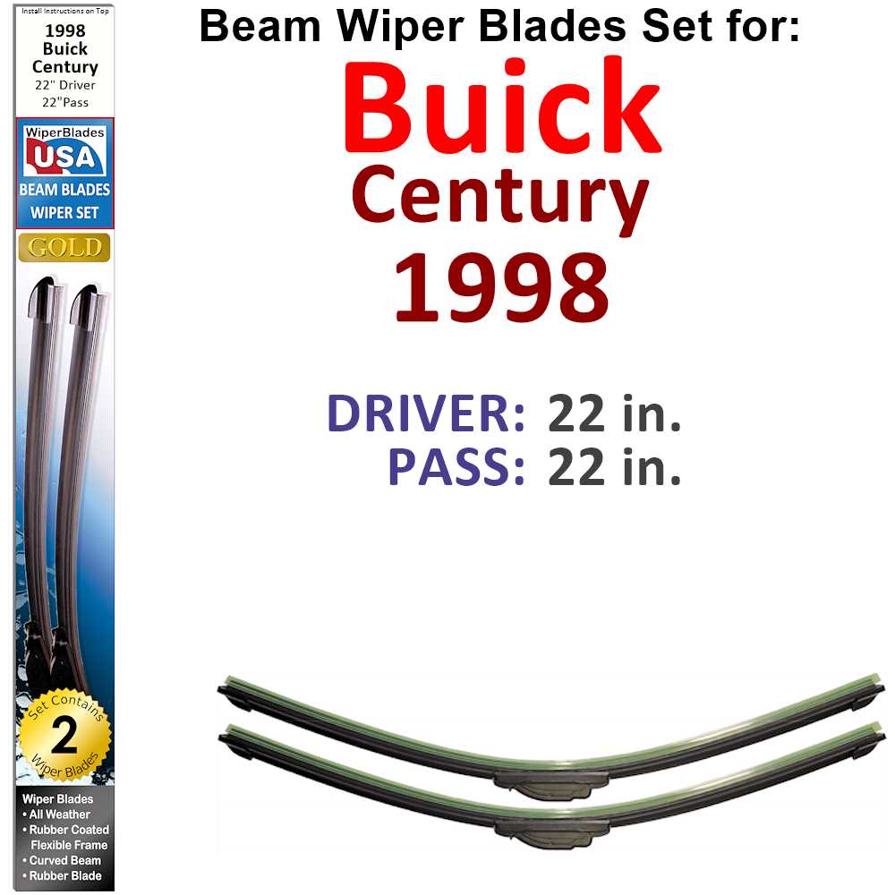 Set of two Beam Wiper Blades designed for 1998 Buick Century, showcasing their flexible and durable construction.