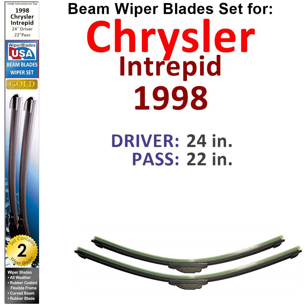 Set of two Beam Wiper Blades designed for 1998 Chrysler Intrepid, showcasing their flexible and durable construction.