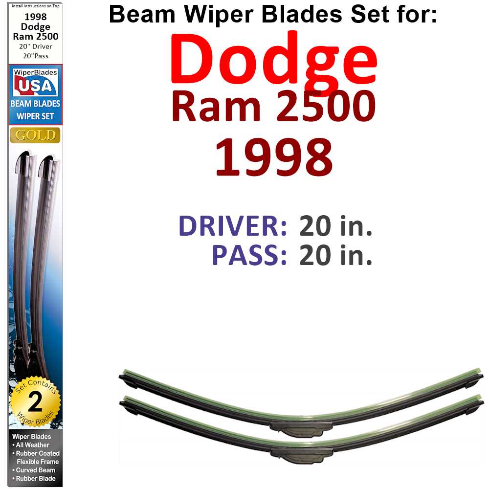 Set of two Beam Wiper Blades designed for 1998 Dodge Ram 2500, showcasing their flexible and durable construction.