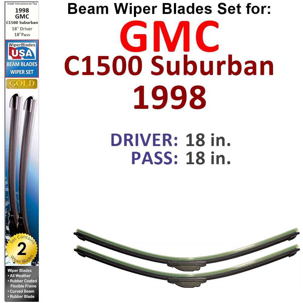 Set of 2 Beam Wiper Blades designed for 1998 GMC C1500 Suburban, showcasing their flexible and durable construction.