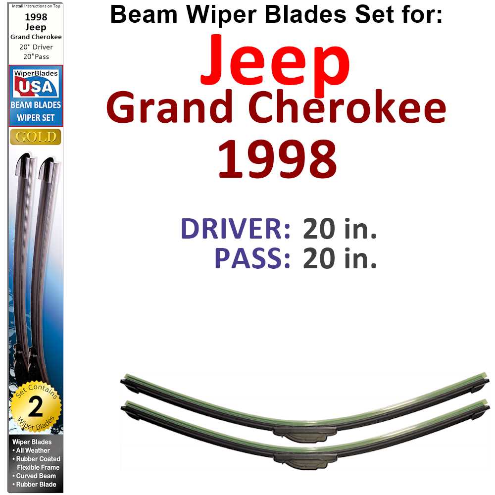 Set of two Beam Wiper Blades designed for 1998 Jeep Grand Cherokee, showcasing their flexible and durable construction.