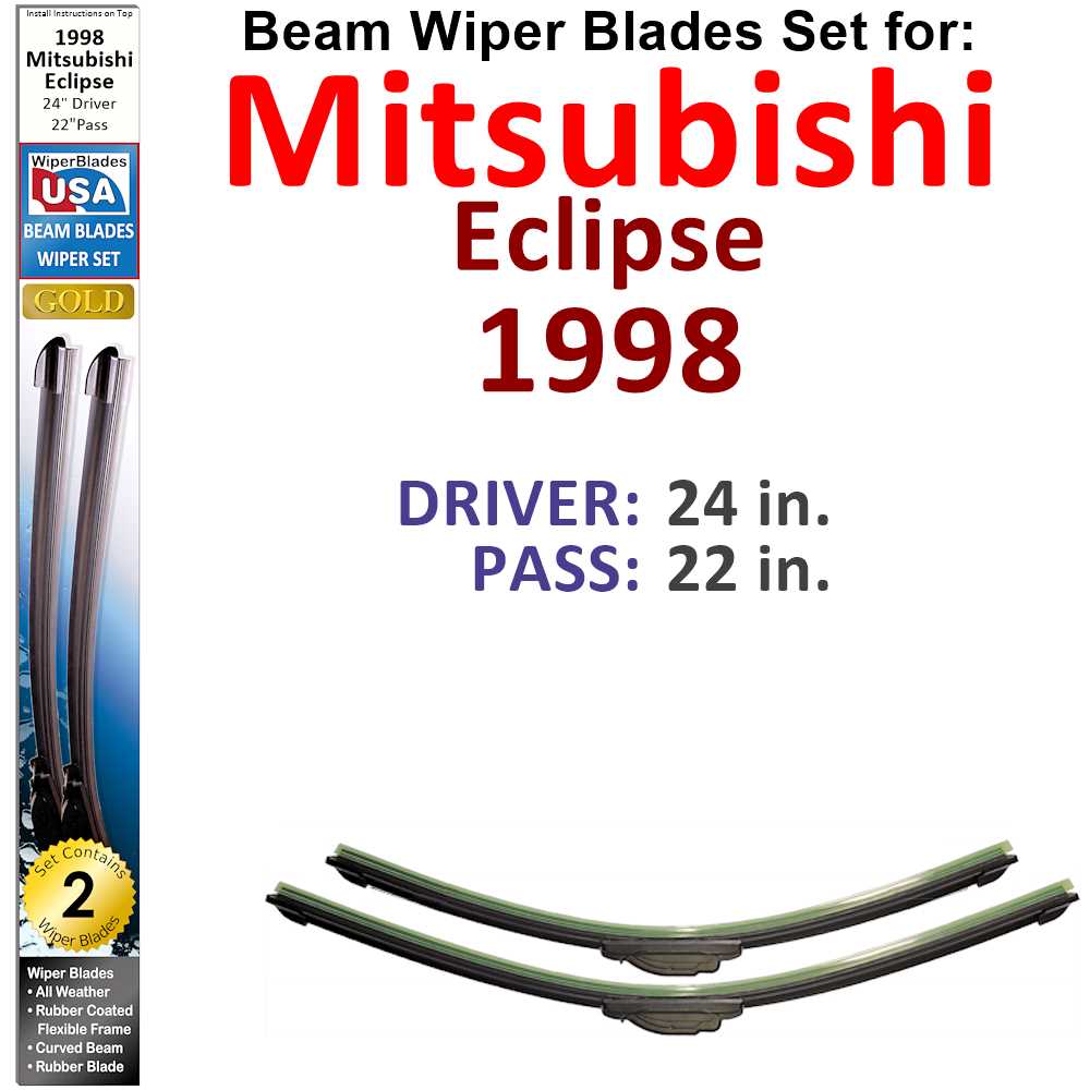 Set of two Beam Wiper Blades designed for 1998 Mitsubishi Eclipse, showcasing their flexible and durable construction.