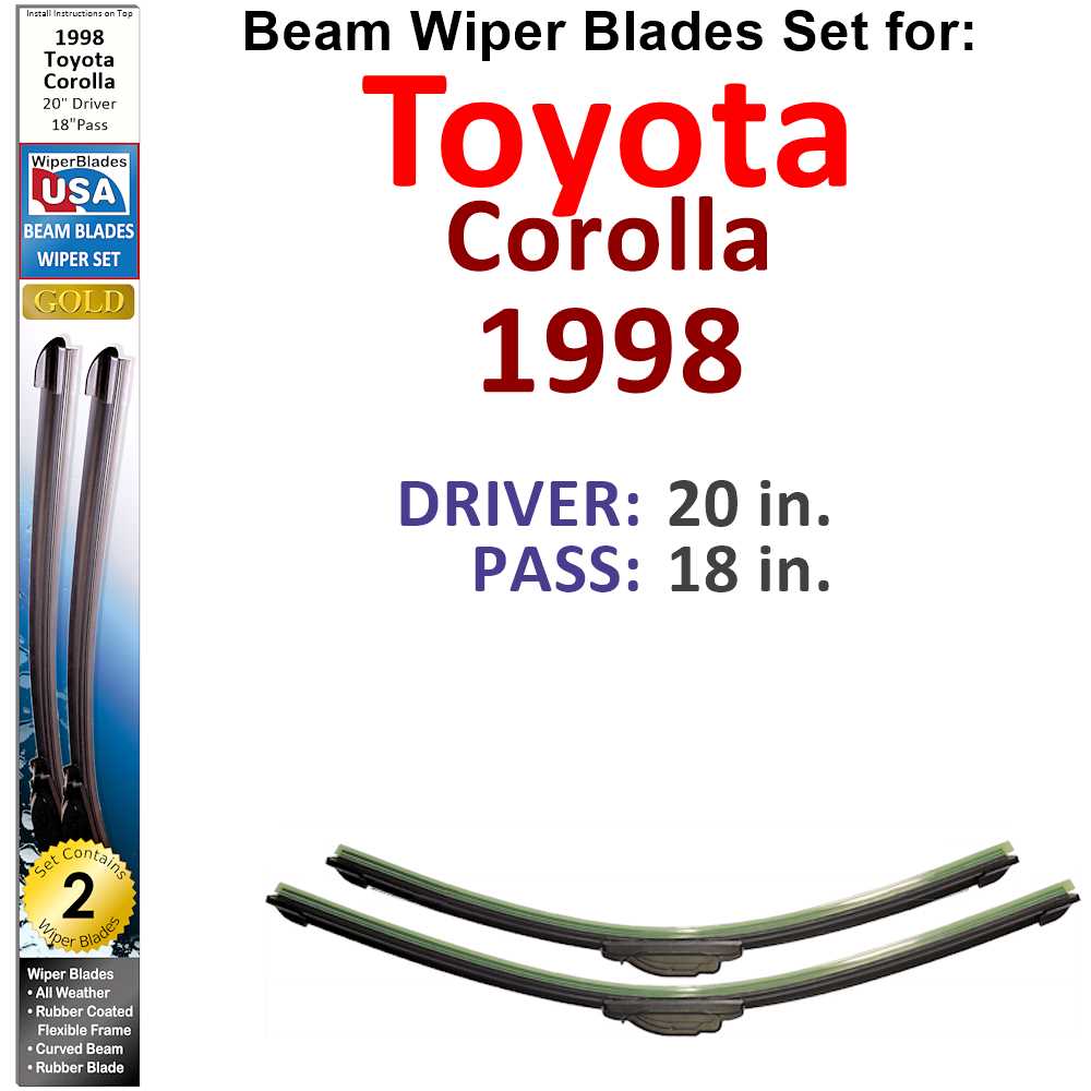 Set of two Beam Wiper Blades designed for 1998 Toyota Corolla, showcasing their flexible and durable construction.