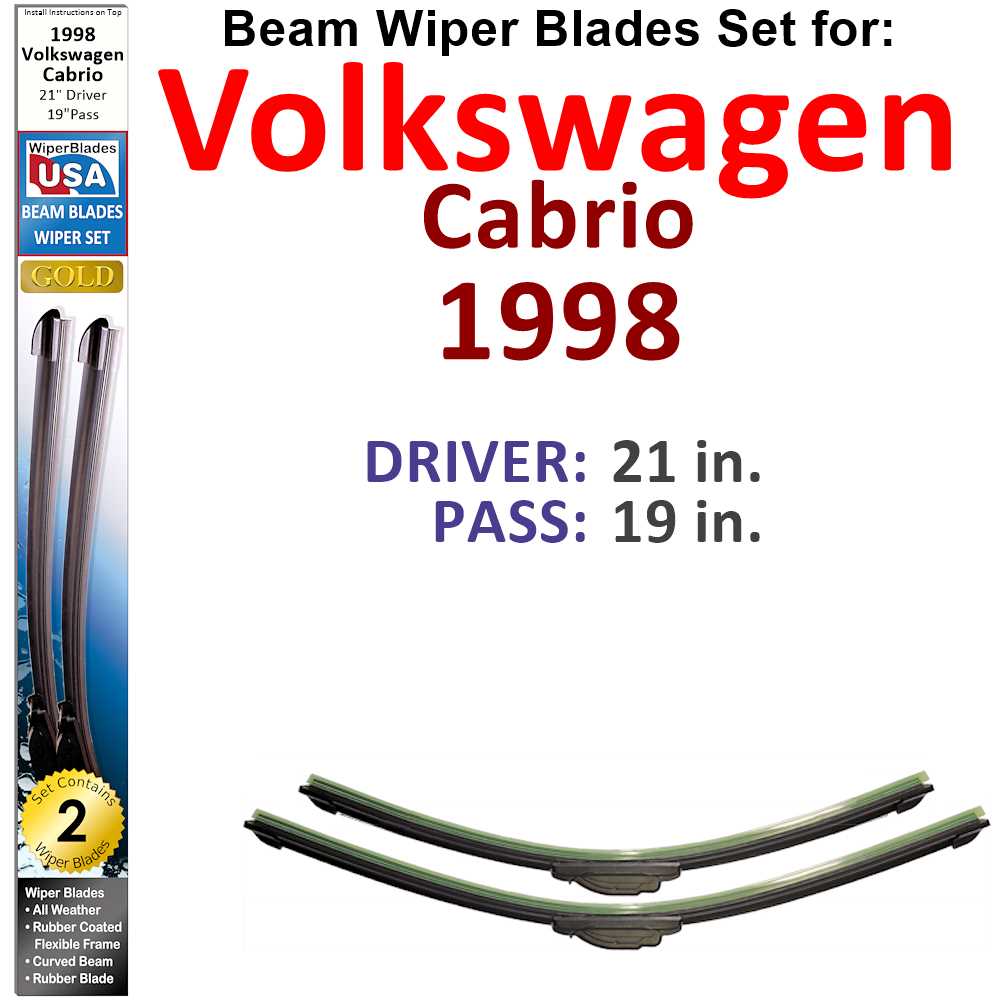 Set of two Beam Wiper Blades designed for 1998 Volkswagen Cabrio, showcasing their flexible and durable construction.