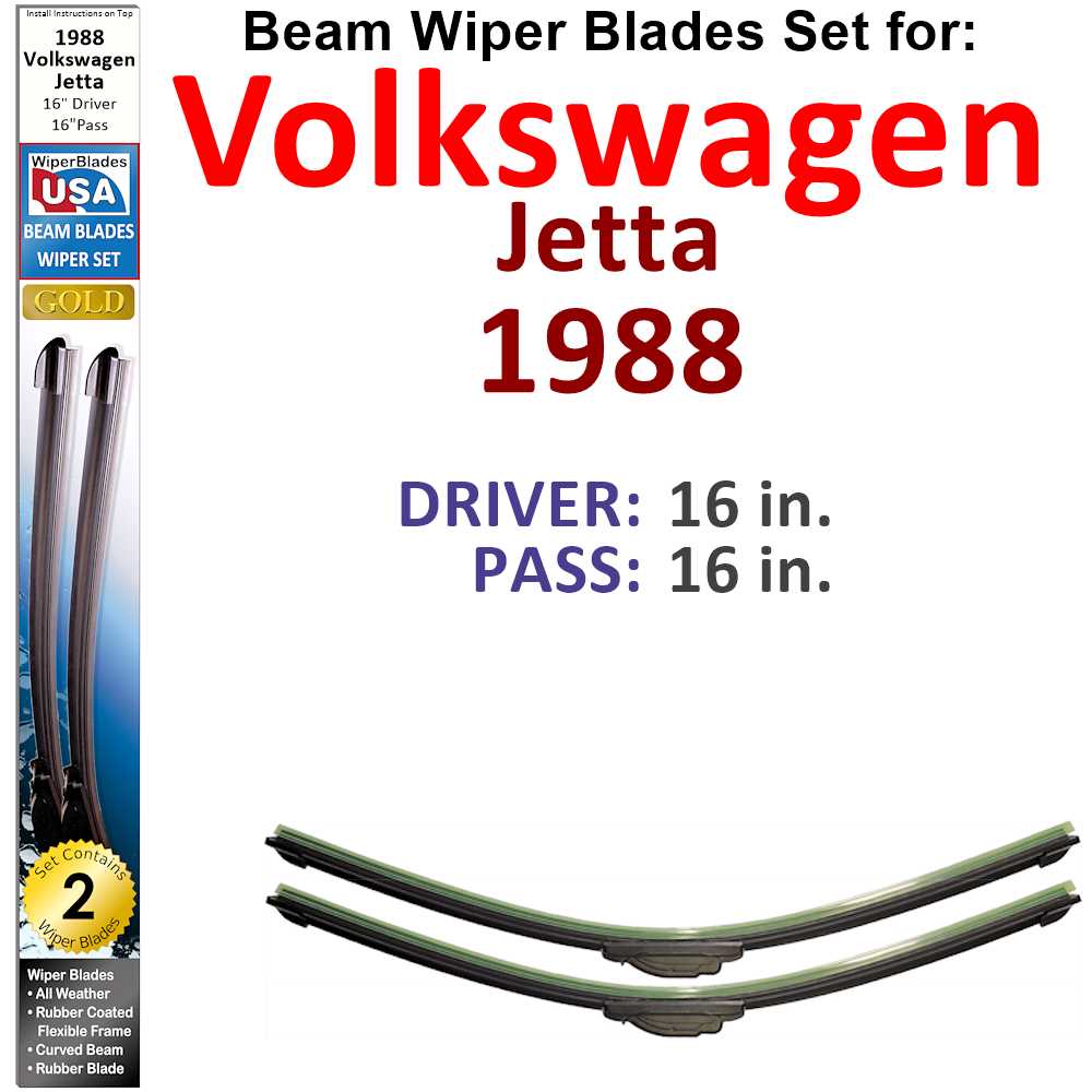 Set of 2 Beam Wiper Blades designed for 1988 Volkswagen Jetta Base, showcasing their flexible and durable construction.