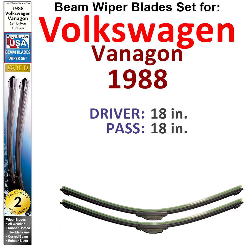 Set of two Beam Wiper Blades designed for 1988 Volkswagen Vanagon, showcasing their flexible and durable construction.