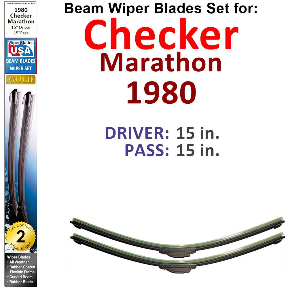 Set of two Beam Wiper Blades designed for 1980 Checker Marathon, showcasing their low-profile and flexible design.