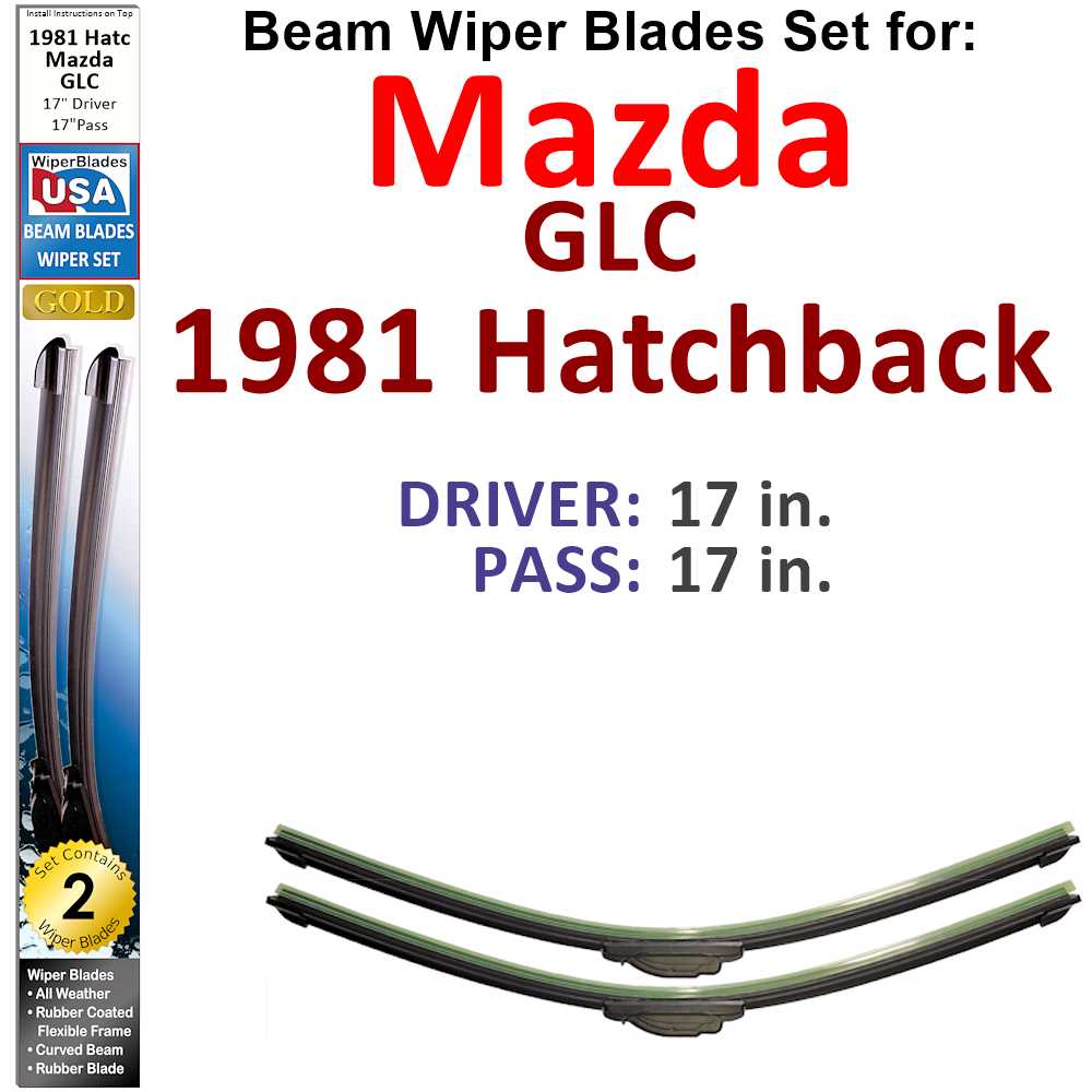 Set of two Beam Wiper Blades designed for 1981 Mazda GLC Hatchback, showcasing their flexible and durable construction.