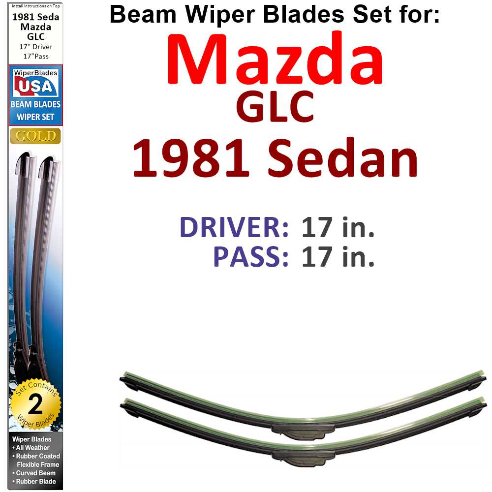 Set of two Beam Wiper Blades designed for 1981 Mazda GLC Sedan, showcasing their flexible and durable design.