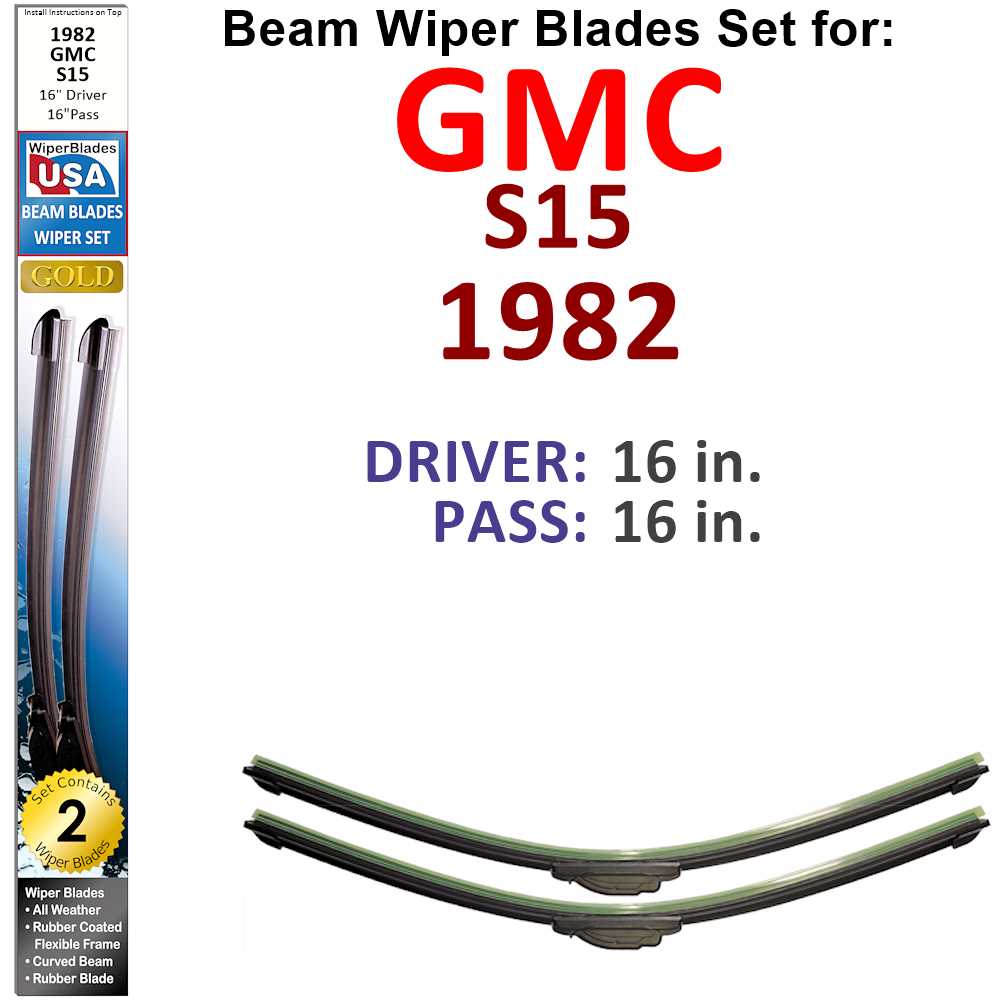 Set of two Beam Wiper Blades designed for 1982 GMC S15, showcasing their flexible and durable construction.