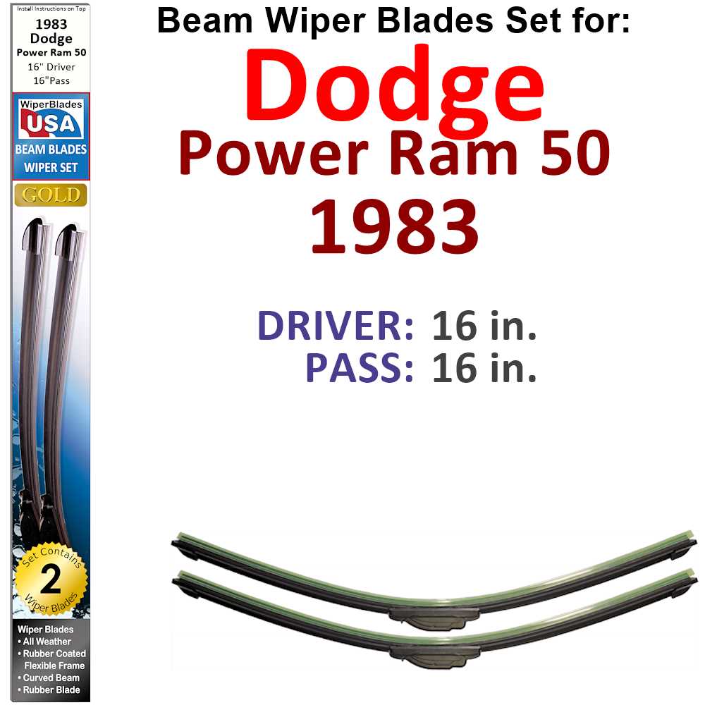 Set of two Beam Wiper Blades designed for 1983 Dodge Power Ram 50, showcasing their flexible and durable construction.