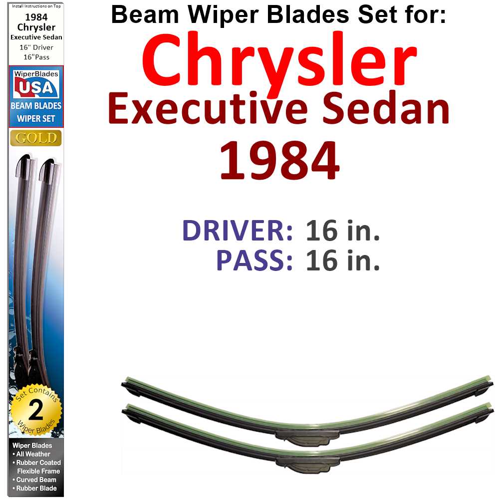 Set of two Beam Wiper Blades designed for 1984 Chrysler Executive Sedan, showcasing their flexible and durable construction.