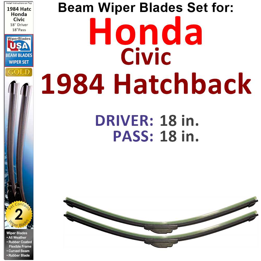 Set of two Beam Wiper Blades designed for 1984 Honda Civic Hatchback, showcasing their flexible and durable construction.