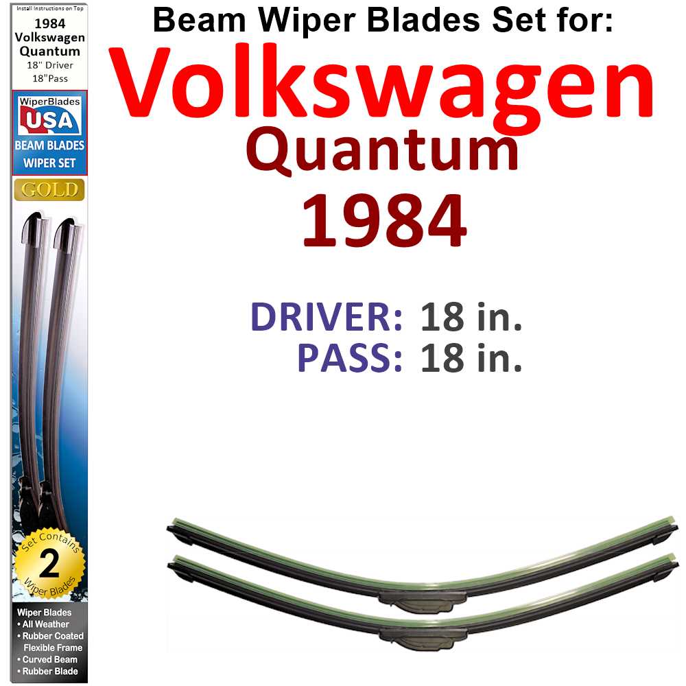 Set of two Beam Wiper Blades designed for 1984 Volkswagen Quantum, showcasing their flexible and durable construction.