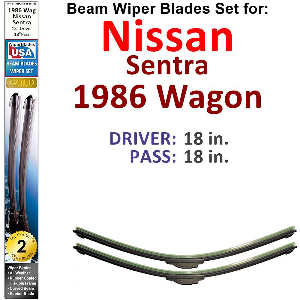 Set of 2 Beam Wiper Blades designed for 1986 Nissan Sentra Wagon, showcasing their flexible and durable construction.