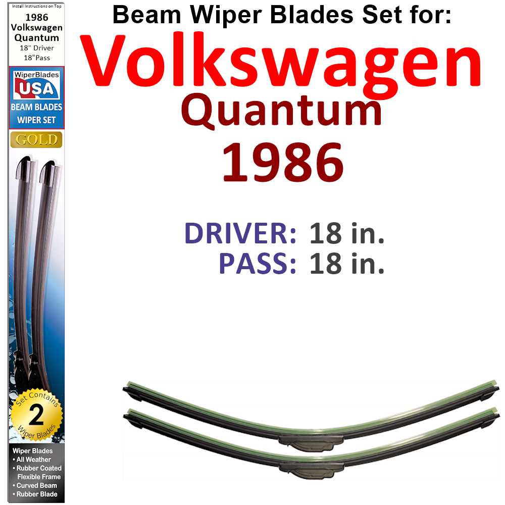 Set of two Beam Wiper Blades designed for 1986 Volkswagen Quantum, showcasing their flexible and durable construction.