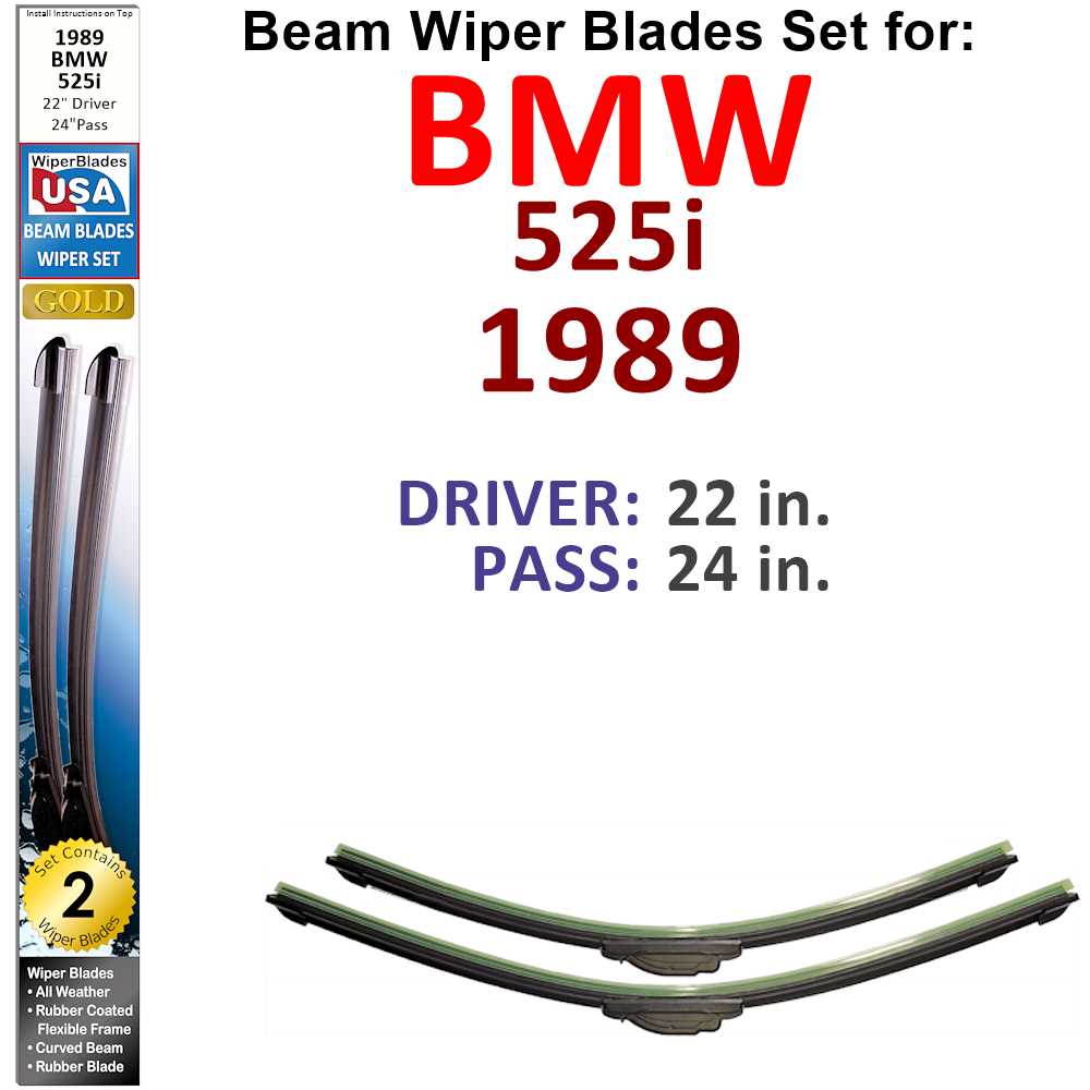 Set of two Beam Wiper Blades designed for 1989 BMW 525i, showcasing their flexible and durable construction.